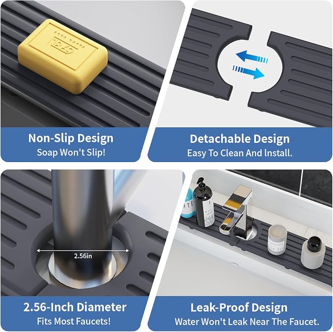 Kitchen Faucet Mat, Diatomite Sink Faucet Mat Splash Guard for Kitchen, Water Absorbing Stone Tray for Sink, Quick Drying Faucet Mat for Kitchen Sink, Absorbent Stone Drying Tray for Bathroom Counter