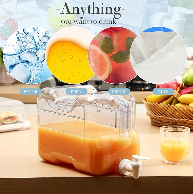 Funnymoom 6 Pcs Drink Water Dispenser for Fridge 2 Gallon Beverage Dispenser with Spigot Plastic Reusable Refrigerator Water Dispensers Waters Jug Container for Party Outdoors Camping Hiking Home
