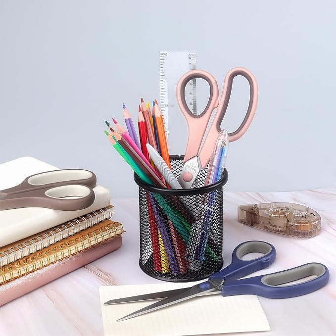LONGKEY 8.5" Pastel Scissors 3-Pack, Ultra Sharp Stainless Steel | Scissors for Office Home School, Soft Comfort-Grip Right/Left Hand