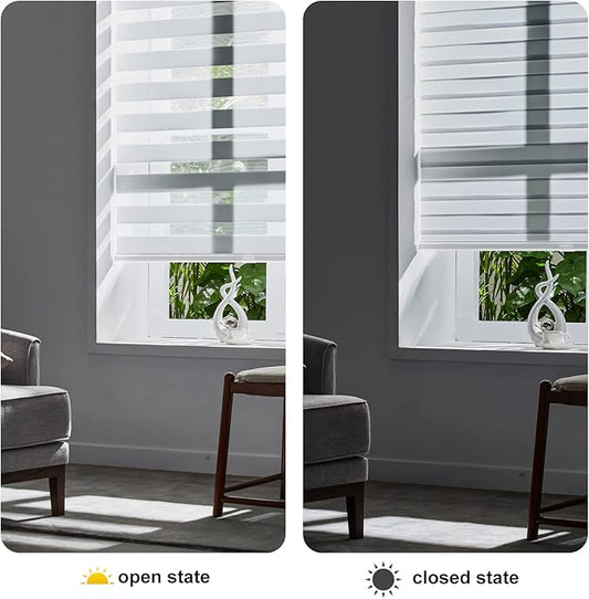 Persilux Cordless Zebra Blinds for Windows Free-Stop Roller Shades (30" W X 64" H, White) Dual Layer Light Cintrol for Day and Night, Light Filtering Sheer Shades for Home, Easy to Install