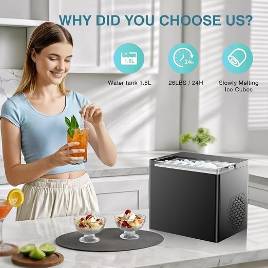 Countertop Ice Makers Machine, Portable Ice Machine Producing 9 Ice Cubes Within 6 Mins, Bullet Ice Available in Two Sizes(S/L), Compact Mini Ice Maker Appliance for Home Kitchen Camping (Soot)