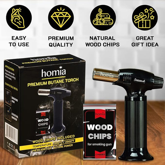 Cocktail Smoker Kit Butane Torch - Premium Quality Wood - Wooden Bar Smoker for Cocktails - Old Fashioned Cocktails, Whiskey or Bourbon, Drinks - Gift for Men