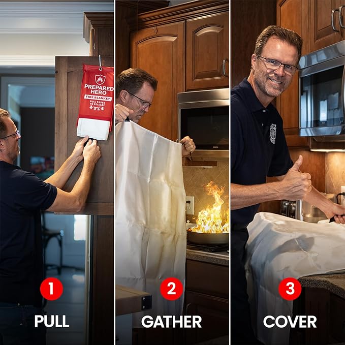 Prepared Hero Emergency Fire Blanket, Kitchen & Home, 39 x 39 in, 8 Pack | Smothers Grease, Gas And Electric Flame Emergencies With No Sprays, Cleanup Or Residue; Kitchen, Home And Camping Ready