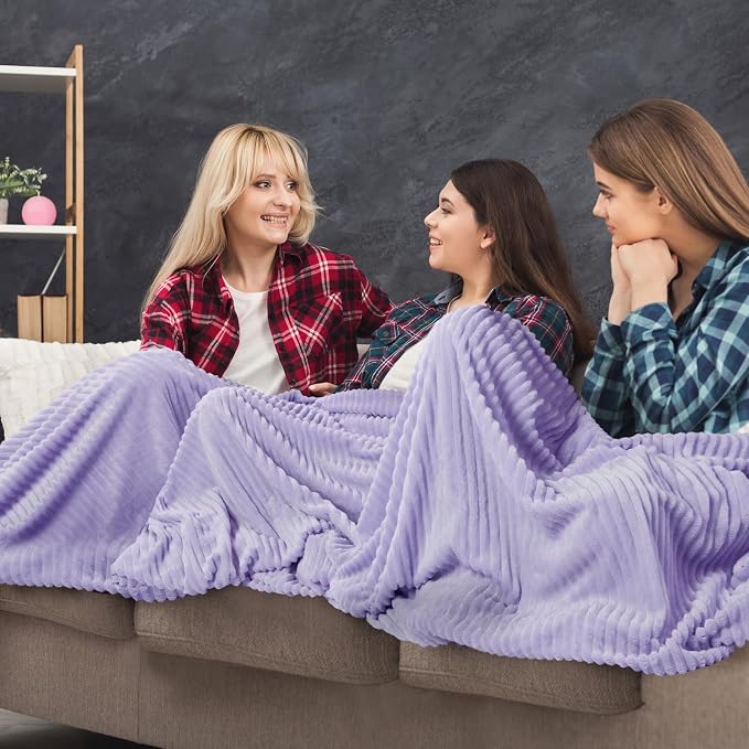 Buryeah 6 Pcs Flannel Throw Blanket Bulk 50 x 60 in Sleepover Blanket Outdoor Wedding Throw Lightweight, Oeko-tex Standard 100 Certified for Sofa Homeless Gifts (Light Purple)