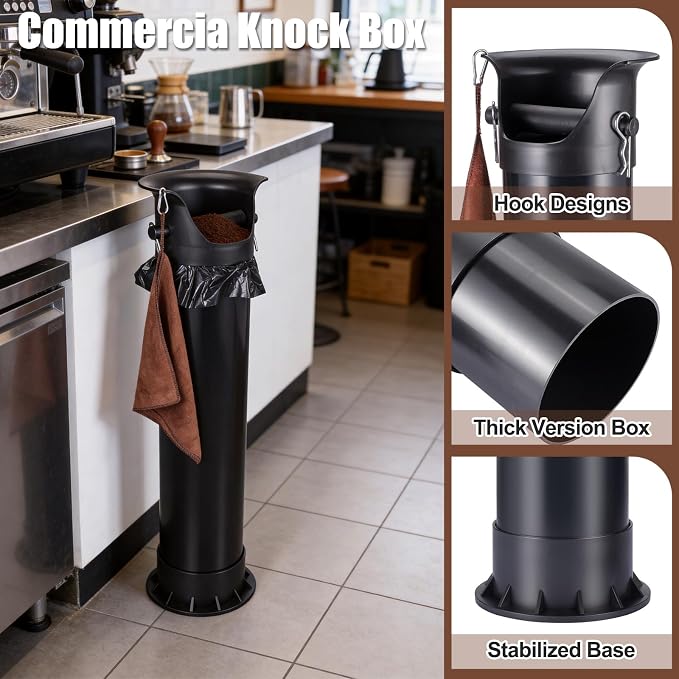 18L Coffee Knock Box Large Capacity Floor, Espresso Grounds Bin | Large Capacity Floor, with Brush, Towel & 25 Bags for Coffee Shops/Bars/Home (35×9.8×9.6in)