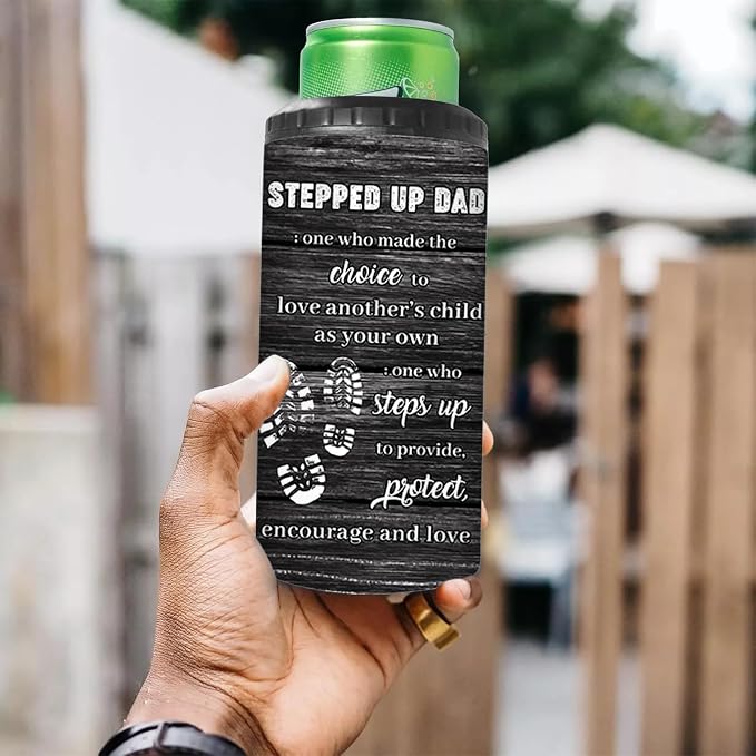 Step Dad Gifts, 4-IN-1 Stainless Steel Insulated Can Cooler | Fathers Day, Birthday, Christmas, Retirement, Beer Holder, Double-Wall, 16 Oz Tumbler, Keep Cold, Keep Hot, From Daughter Son