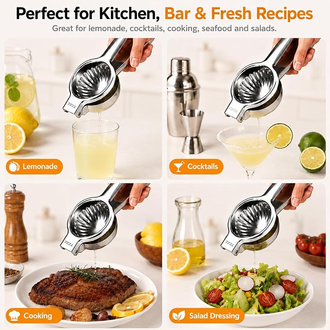 Ex-Large Lemon Squeezer, Stainless Steel Lime Citrus Juicer Hand Press | 3.43IN Extra Large Heavy Duty Handhelp Juice Squeezer For Lemon, Citrus, Orange, Perfect For Kitchen & Bar Tools