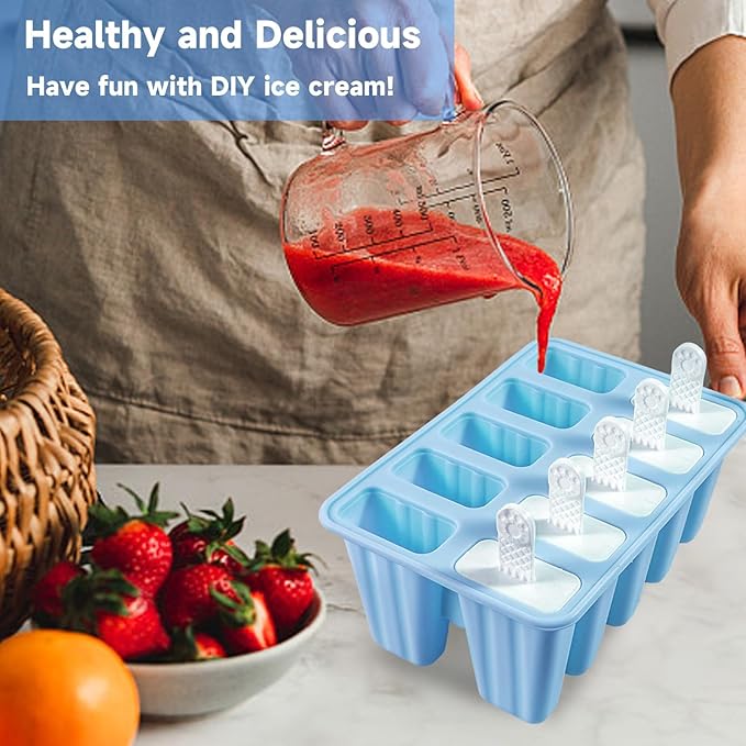 Popsicle Molds, 10 Pieces Silicone Popsicle Molds with Sticks BPA Free Ice Pop Molds Reusable Easy Release Ice Popsicle Maker, Blue