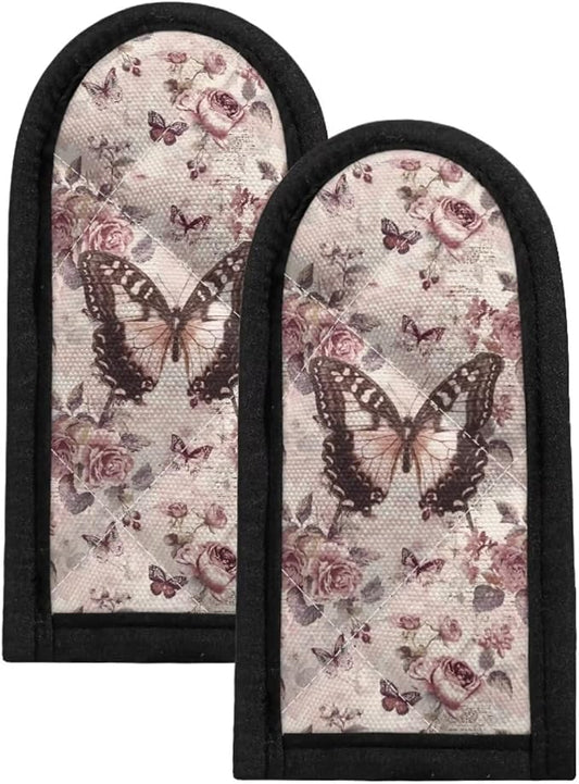 Coldinair Vintage Butterfly Floral Hot Handle Cover Set of 2,Heat Resistant Cast Iron Skillet Holders,Pan Handle Sleeves for Kitchen Cooking Baking