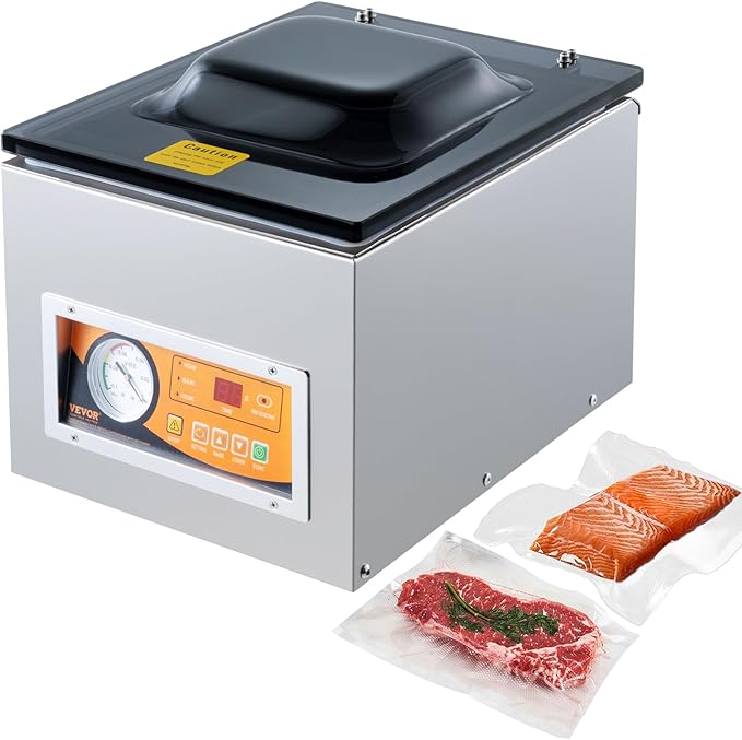 VEVOR Chamber Vacuum Sealer, 260W Sealing Power, Vacuum Packing Machine for Wet Foods, Meats, Marinades and More, Compact Size with 10.2 in Sealing Length, Applied in Home Kitchen