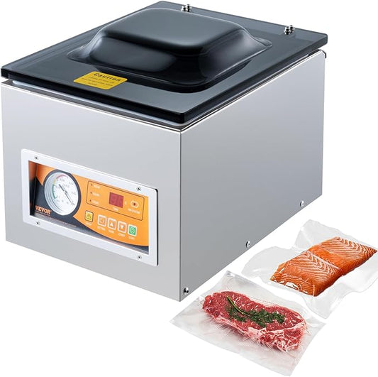 VEVOR Chamber Vacuum Sealer, 260W Sealing Power, Vacuum Packing Machine for Wet Foods, Meats, Marinades and More, Compact Size with 10.2 in Sealing Length, Applied in Home Kitchen
