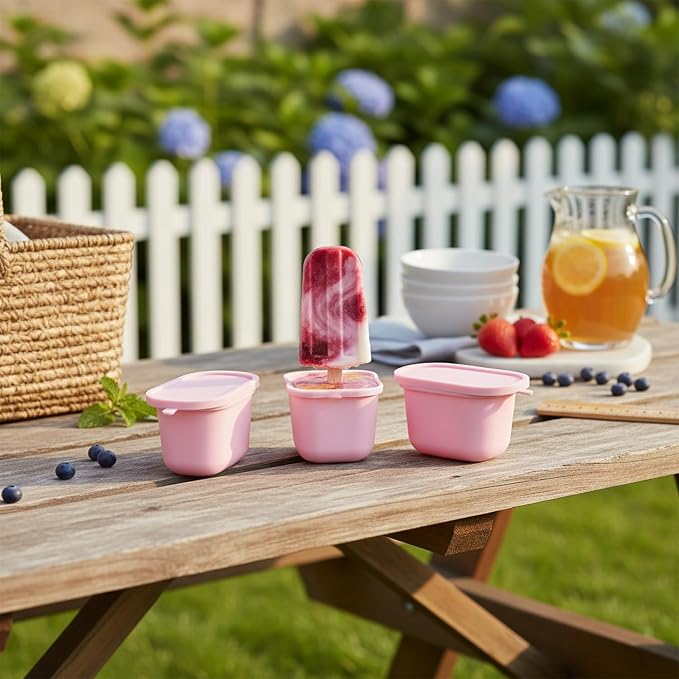 Easy-Release Homemade Popsicles with Silicone Mold, Lids & Sticks for Juice or Yogurt, 5 fl oz Capacity