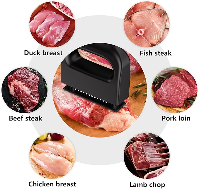 Meat Tenderizer Tool with 48 Stainless Steel Blades, Heavy-Duty Needle Tenderizer for Steak, Beef, Pork & Chicken, Kitchen Cooking Gadgets Tools Black