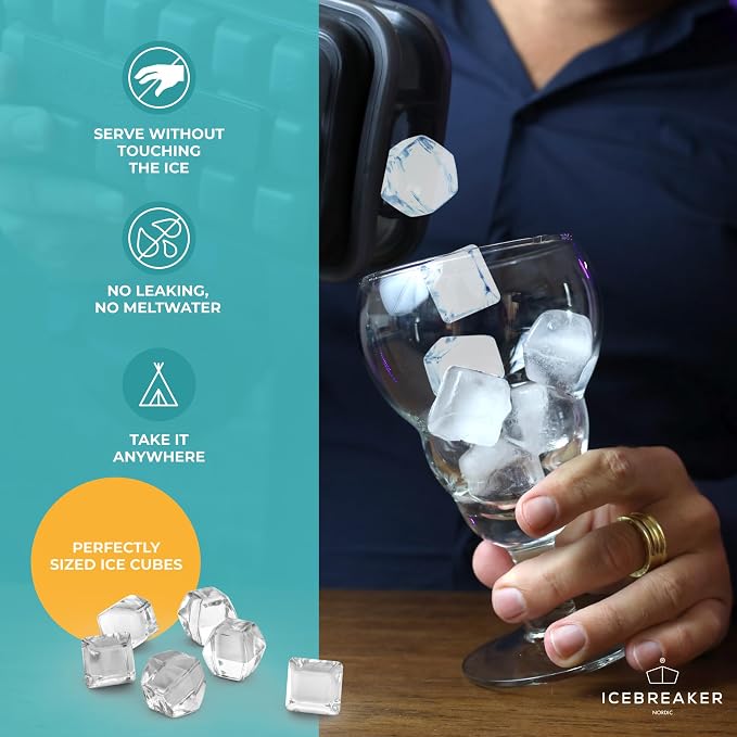 ICEBREAKER POP - 4 IN 1 - DISPENSER - MAKER - BIN - PACK - Make And Serve Ice Without Ever Touching It - The Sanitary Silicone Tray for Freezer With Lid - Cube Tray