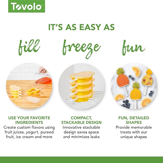 Tovolo Pineapple Popsicle Mold Stackable Kids Pack of 4 Pineapple Silicone Mold with Sticks, BPA Free Freezer Pop Maker Summer Essentials Frozen Treat Molds, Sun Ray Yellow