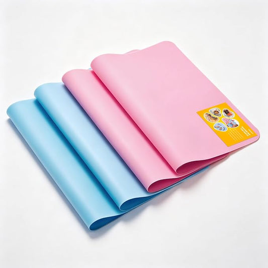 PABUSIOR Small Silicone Craft Mats 8"x 9.5": Heat Resistant Non-Slip | Nonstick Silicone Sheets 2 Blue & 2 Pink 4 Pcs - Silicone Pad for Epoxy Resin Glitter Slime Jewelry Nail Art DIY Projects