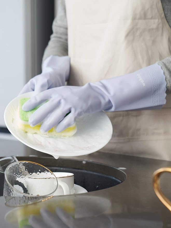 LANON wahoo Skin-Friendly Dishwashing Cleaning Gloves, Reusable Unlined Dish Washing Gloves, Non-Slip, Icelandic Blue, Medium