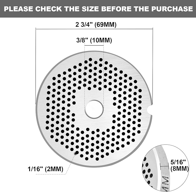 2mm Meat Grinder Plate #12, Stainless Steel Fine Plate | Crafted for #12 grinders, 2mm fine plate for hot dogs, Heavy-duty stainless steel, Durable & rust-resistant, Easy to clean.