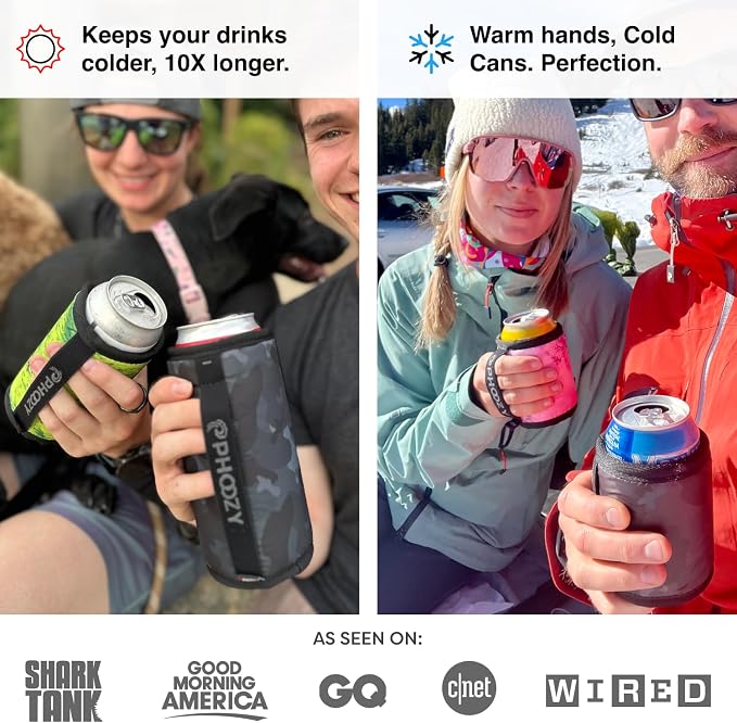 PHOOZY Insulated Can Cooler for Tall 24 oz Cans - Patented Drink Sleeve with NASA-Inspired Technology - Keeps Beer, Soda & Sparkling Water Cold Longer - Lightweight Outdoor Can Holder - Black Camo