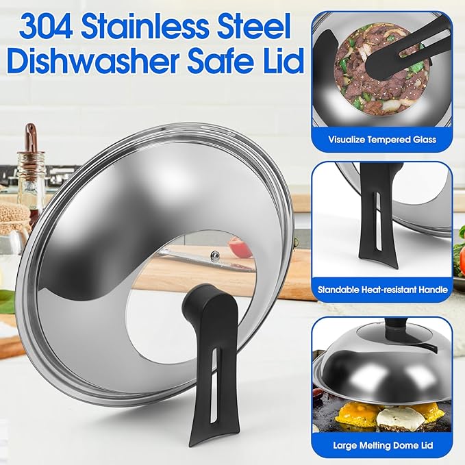 Souped Up Recipes 12.5 Inch Carbon Steel Wok For Electric, Induction and Gas Stoves (Lid, Spatula and User Guide Video Included)