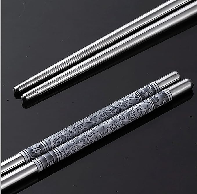 Stainless Steel Chopsticks, 10 Pairs 8.7 Inch Lightweight Knurling Non-Slip Reusable Chinese Chopsticks for Kitchen (10)