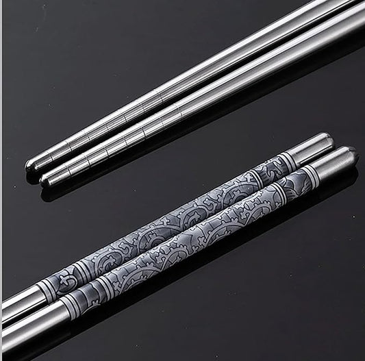 Stainless Steel Chopsticks, 10 Pairs 8.7 Inch Lightweight Knurling Non-Slip Reusable Chinese Chopsticks for Kitchen (10)