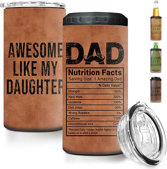 Gifts for Dad from Daughter, 4-IN-1 Insulated Can Cooler | Awesome Like My Daughter, Fathers Day, Birthday, Christmas, Retirement, 16 Oz Tumbler, Stainless Steel, Leak Proof