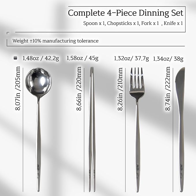 Korean 316 Stainless Steel Cutlery Set for 1 | Spoon Chopsticks Fork Knife Set, Made in Korea, Balanced Grip Reusable Dishwasher Safe, Hojakdo Animal Engraved Design