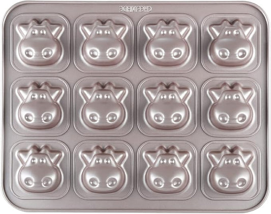 CHEFMADE Cows Cake Pan, 12-Cavity Non-Stick Animal Muffin Bakeware for Oven Baking (Champagne Gold)