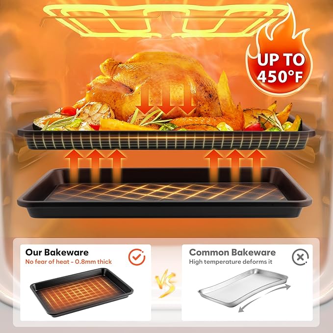 2 Pack Quarter Sheet Pan 12.8x9, Cookie Sheets for Baking 0.8mm Thick Non Stick Baking Sheets for Oven Heavy Duty Baking Trays