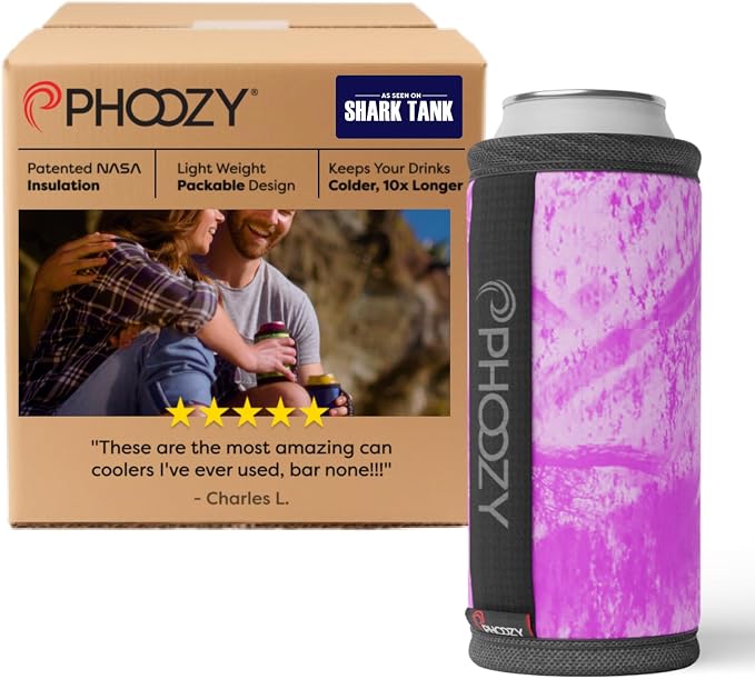 PHOOZY Insulated Can Cooler for Slim 12 oz Cans - Patented Drink Sleeve with NASA-Inspired Technology - Keeps Beer, Soda & Sparkling Water Cold Longer - Lightweight Outdoor Can Holder - Pink