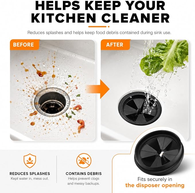 Garbage Disposal Splash Guard, 3 3/8" Upgraded for InSinkErator Evolution Series QCB-AM Sink Baffle Drain Insert, Kitchen Sink Splash Guard Sink Stopper Removable Garbage Disposer (Black 1 pcs)