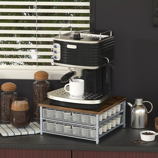 Coffee Pod Holder For Counter, Coffee Pod Drawer for Keurig Pod Storage Drawer Holder, 72 Capacity Pods Storage Organizer for Coffee Pod Storage with Sliding Baskets for Coffee Station, Silver