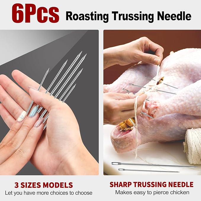 Ofargo Meat Trussing Needles, Roasting Trussing Needles for Lacing Roast Turkey, Chicken, Pork Skin, Whole Hog, Lamb, and Rotisserie Pig; Two of Each Size 4.9/5.7/7inch, 6pcs in All