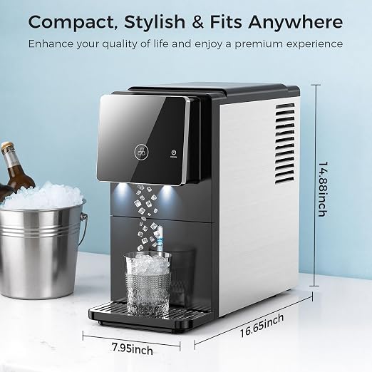 COWSAR Nugget Countertop Ice Maker, 33 lbs/Day Chewable Pellet Ice Machine with Self-Cleaning, Auto Lighting & Measured Dispensing, Portable Pebble Ice Maker for Home, Kitchen, Office, Black