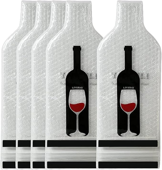 5 Set Reusable Wine Bags for Travel Wine Protector Travel Bag by LIVEBAY | Bottle Travel Case, Unbreakable Wine Sleeve, Leak Proof Wine Bag, Double Layer Wine Protector for Airplane Suitcase