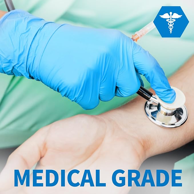 Medguy Medical Blue Nitrile Disposable Exam Gloves, 4 Mil 100 Pcs Powder-Free Latex-Free Food-Safe for Lab Cooking Cleaning