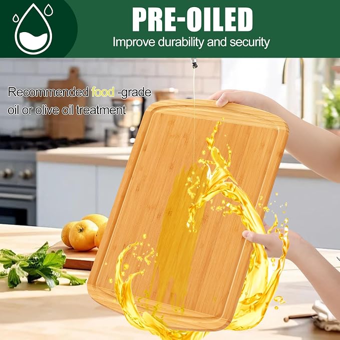 Homaxy Bamboo Cutting Boards for Kitchen Set of 2, Two-Tone | Wood Cutting Board with Juice Groove, Butcher Block Chopping Board for Kitchen, Meat, Fruit & Vegetables, Pre Oiled