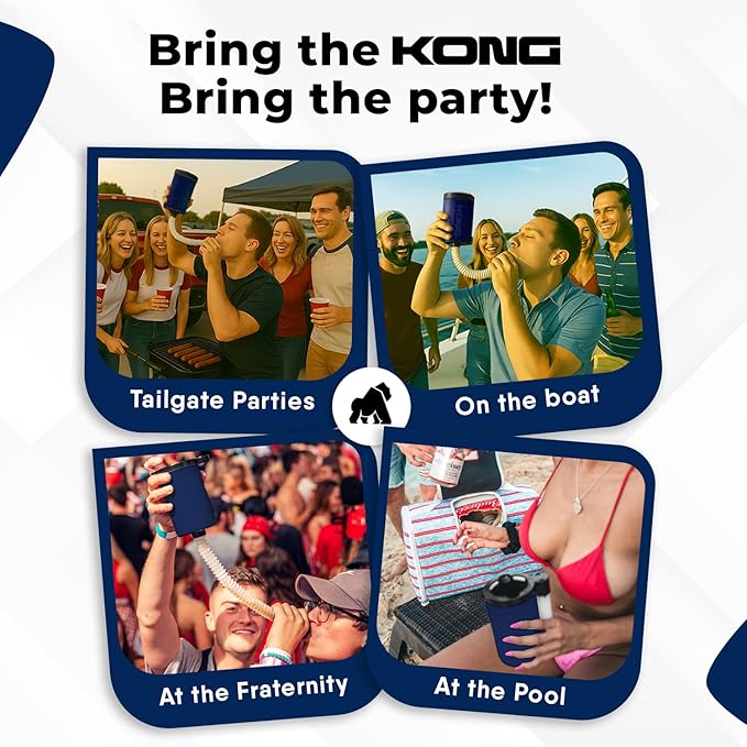 The Kong 2.0 - A Portable Can or Bottle Cooler/Cup with A Detachable, Expandable, Hose to Funnel Your Drink (Navy)