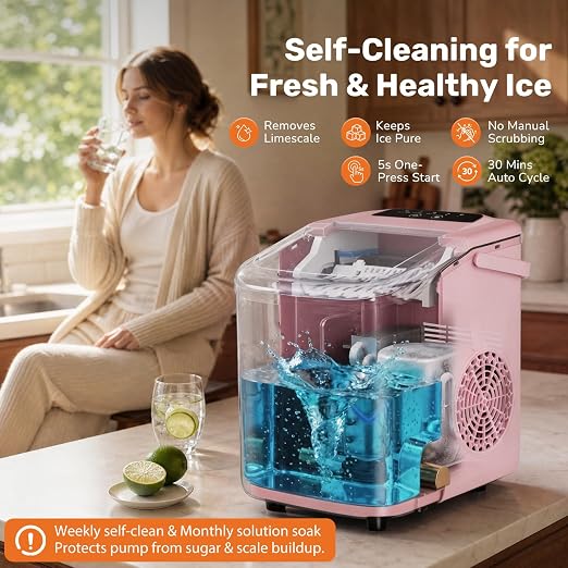 Sweetcrispy Countertop Ice Maker with Scoop, Basket and Handle, Portable Ice Machine 9 Cubes Ready in 6 Mins, 26.5lbs in 24Hrs, 2 Sizes for Home Kitchen Office Bar Party