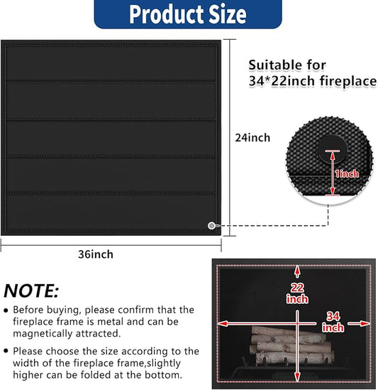 Fireplace Cover, Magnetic Fireplace Blocker Blanket Stops Heat Loss, Indoor Fireplace Draft Stopper Save Energy, Magnetic Fireplace Draft Cover for Iron Fireplace Frame (36"x24")