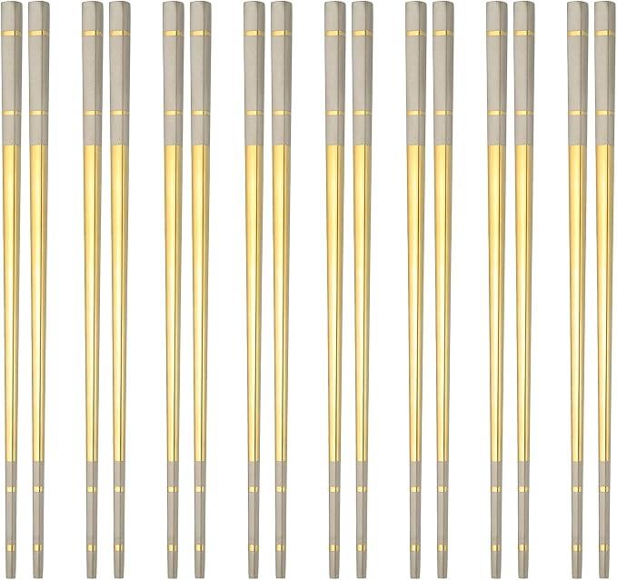 uxcell 8 Pairs Stainless Steel Chopsticks, 21cm / 8.27 Inch Metal Chop Sticks Square Lightweight Chopsticks Tableware Accessories Bulk for Home Kitchen Hot Pot Cooking, Gold Tone