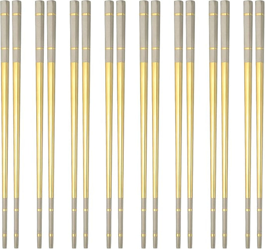 uxcell 8 Pairs Stainless Steel Chopsticks, 21cm / 8.27 Inch Metal Chop Sticks Square Lightweight Chopsticks Tableware Accessories Bulk for Home Kitchen Hot Pot Cooking, Gold Tone