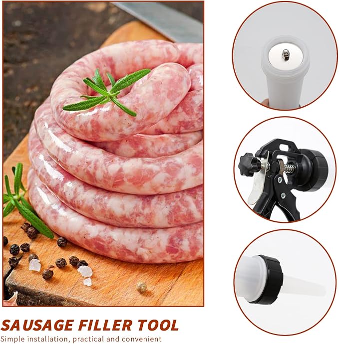 Hoypeyfiy Manual Sausage Stuffer, Homemade Sausage Filling Tool with Stuffing Tubes and Filling Nozzles, Hand Meat Filling Machine Salami Maker for Kitchen BBQ