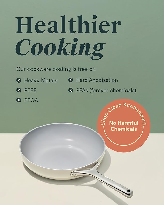 Caraway Nonstick Ceramic Frying Pan (2.7 qt, 10.5") - Non Toxic, PTFE & PFOA Free - Oven Safe & Compatible with All Stovetops (Gas, Electric & Induction) - White
