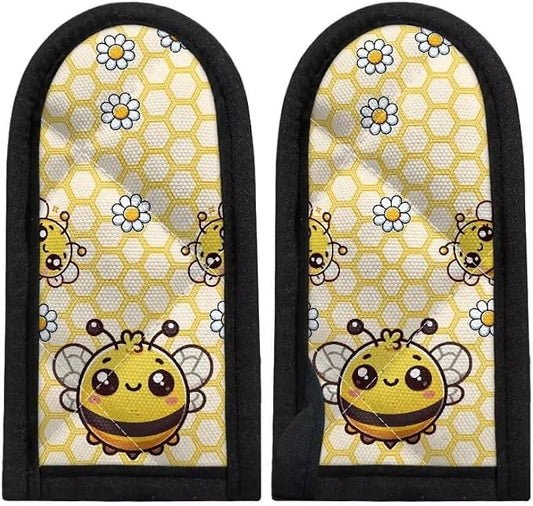 Coldinair 2PCs Cute Bee Hot Handle Covers Heat Resistant Cast Iron Skillet Holders,Yellow Pan Handle Sleeves Protector for Kitchen Cooking Baking