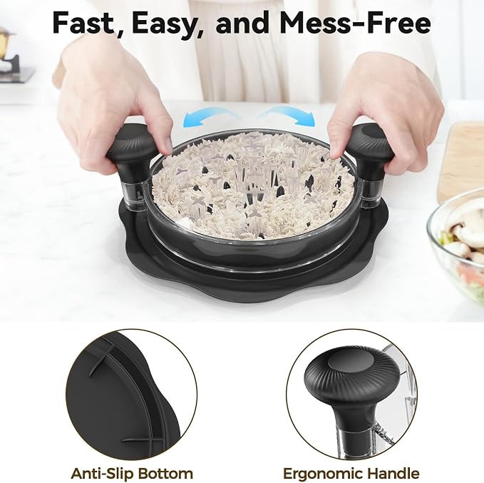 Ukeetap 10" Pro Chicken Shredder Tool Twist Large for Kitchen, Black | BPA-Free Food-Safe Meat Grinder, Visible Chicken Breast Meat Shredder with Strong Anti-Slip Bottom & Ergonomic Handle