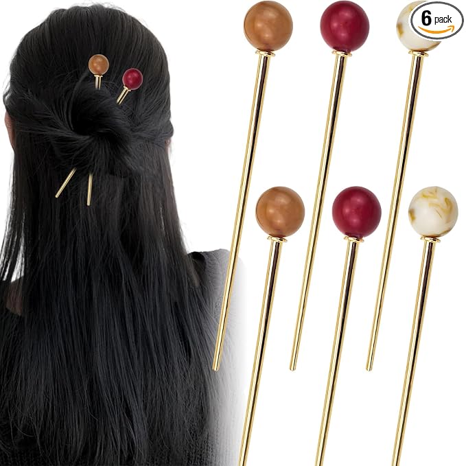 6Pcs Hair Sticks for Buns Elegant French Hair Pins for Women, Alloy Hair Forks for Curly, Straight, Wavy & Fine Hair