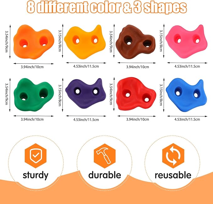 Meooeck 40 Pcs Rock Climbing Holds Set for Kids with Mounting Screws and 2 Wrenches, Mix Colored Climbing Rocks DIY Wall Grip Kits for Outdoor Indoor Playground Backyard Play Set