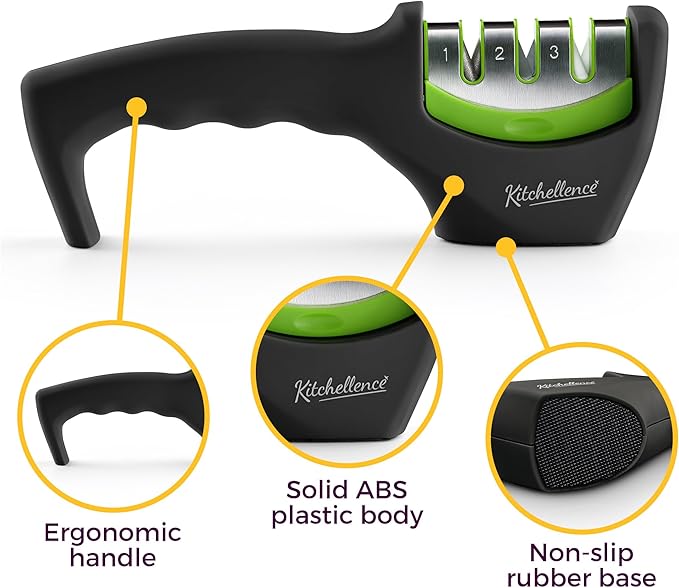 4-in-1 Kitchen Knife Accessories: 3-Stage Knife Sharpener Helps Repair, Restore and Polish Blades and Cut-Resistant Glove